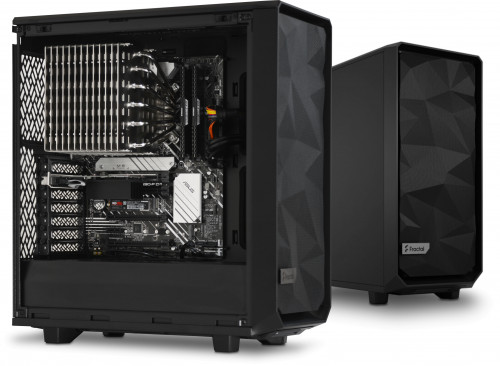 Quiet PC A90 Fanless i17, shown with side panel removed built in the Meshify chassis.